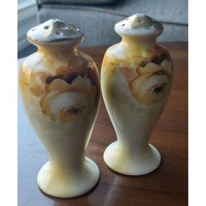 Vintage Salt and Pepper Shakers Floral Hand Painted White and Orange flowers,...